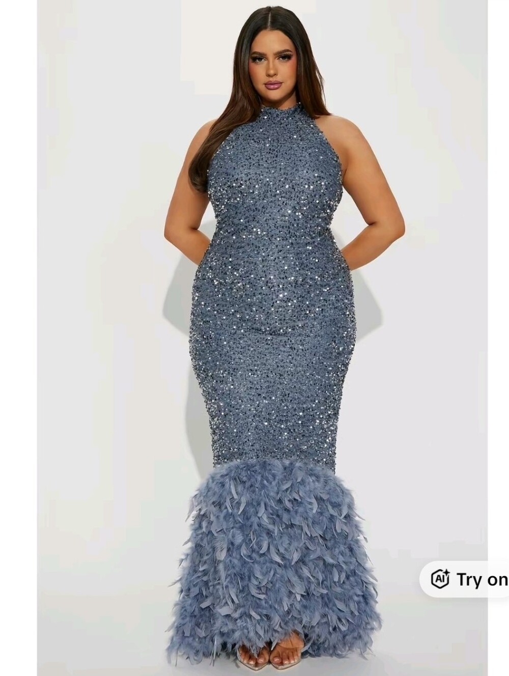 Zoey Feathered Sequin Gown - Grey Fashion Nova